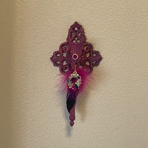 One of a kind 2 piece feathered wall candle holder